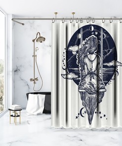 Girl on Swing with Moon Shower Curtain for Playful Bathroom Decor