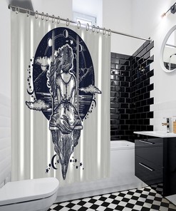 Girl on Swing with Moon Shower Curtain for Playful Bathroom Decor