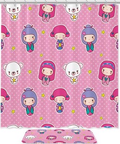 Girls Bathroom Gets the Perfect Look with Pink Bear and Star Shower Curtain