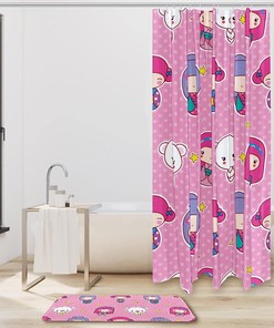 Girls Bathroom Gets the Perfect Look with Pink Bear and Star Shower Curtain