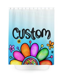 Girly Boho Flower Shower Curtain With Custom Name, Personalized Floral Bathroom Decor