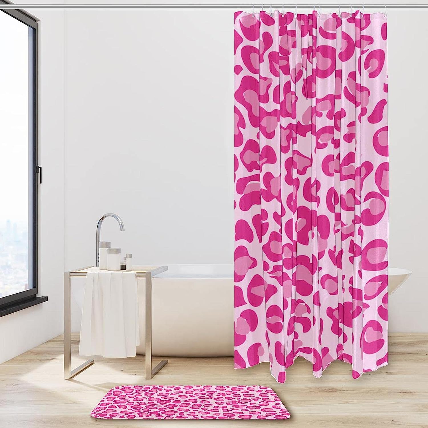 Girly Leopard Pink Shower Curtain, Feminine Bathroom Decor