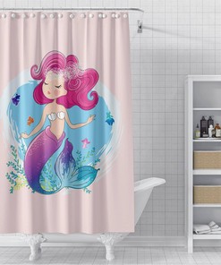 Girly Patterned Little Mermaid Shower Curtain for Kids