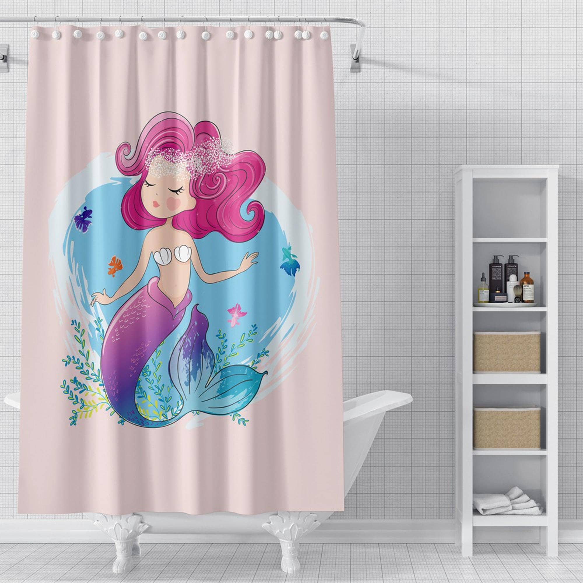 Girly Patterned Little Mermaid Shower Curtain for Kids