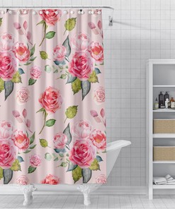 Girly Shabby Chic Floral Shower Curtain in Pink Roses for a Whimsical Bathroom
