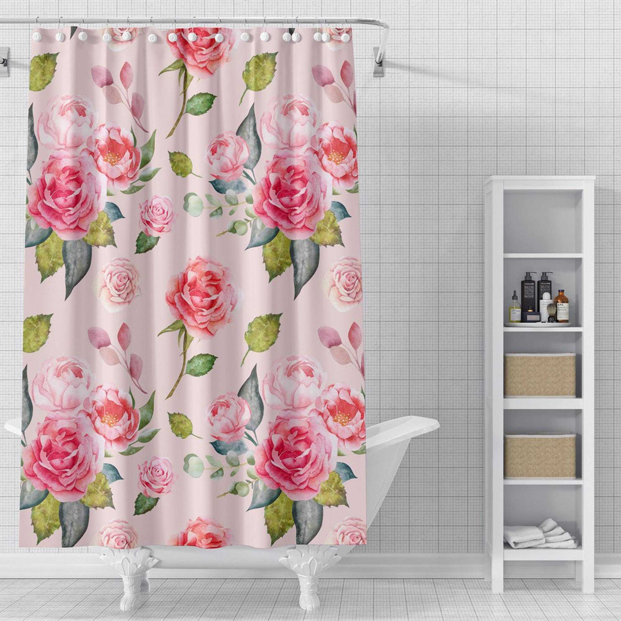 Girly Shabby Chic Floral Shower Curtain in Pink Roses for a Whimsical Bathroom
