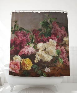 Give Your Bathroom A Feminine Twist With Floral Bouquet Printed Shower Curtain - Roses And Lilacs Art For Your Bathroom