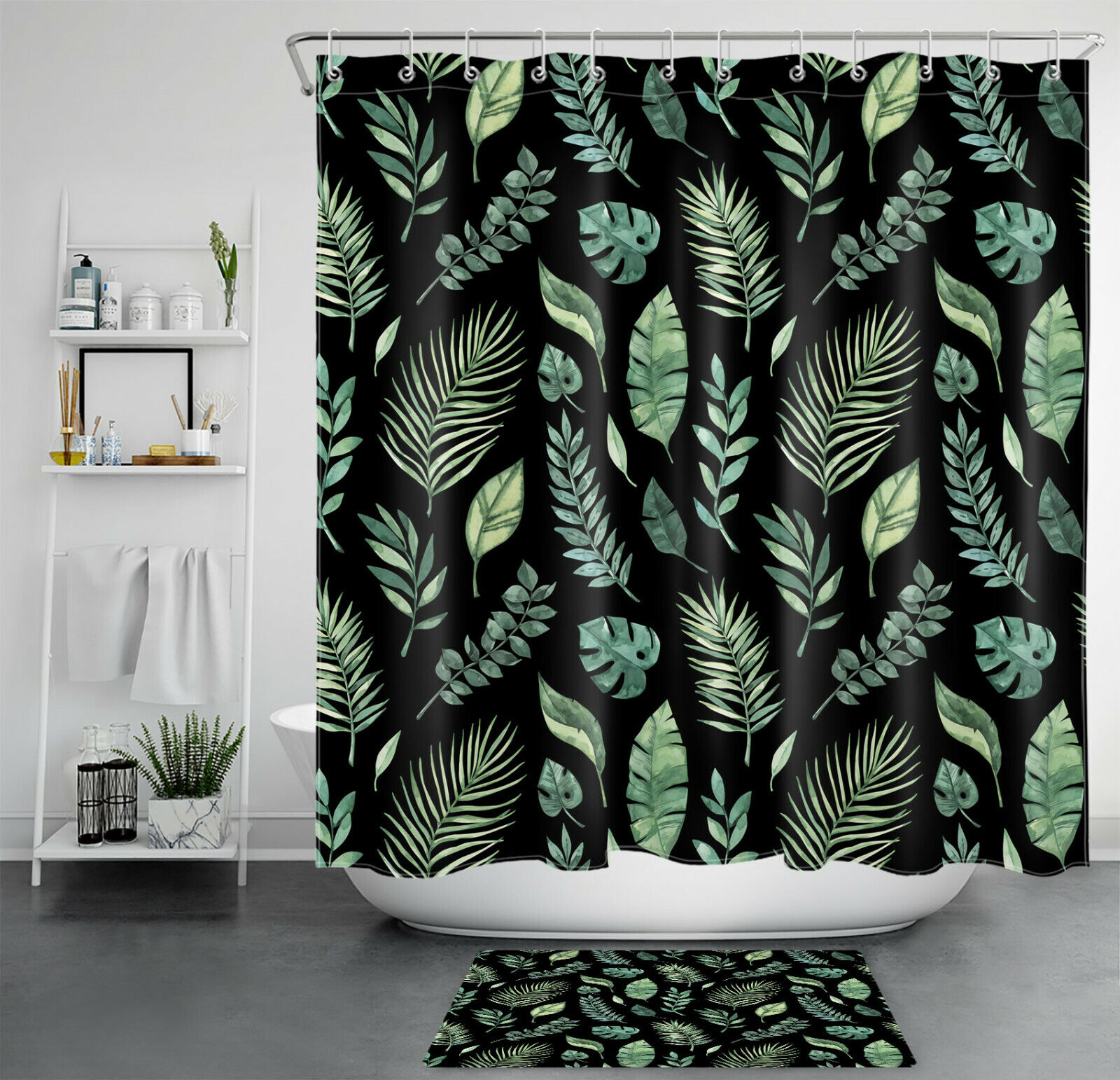 Give Your Bathroom A Refreshing Look With Natural Tropical Plant Leaf Shower Curtain