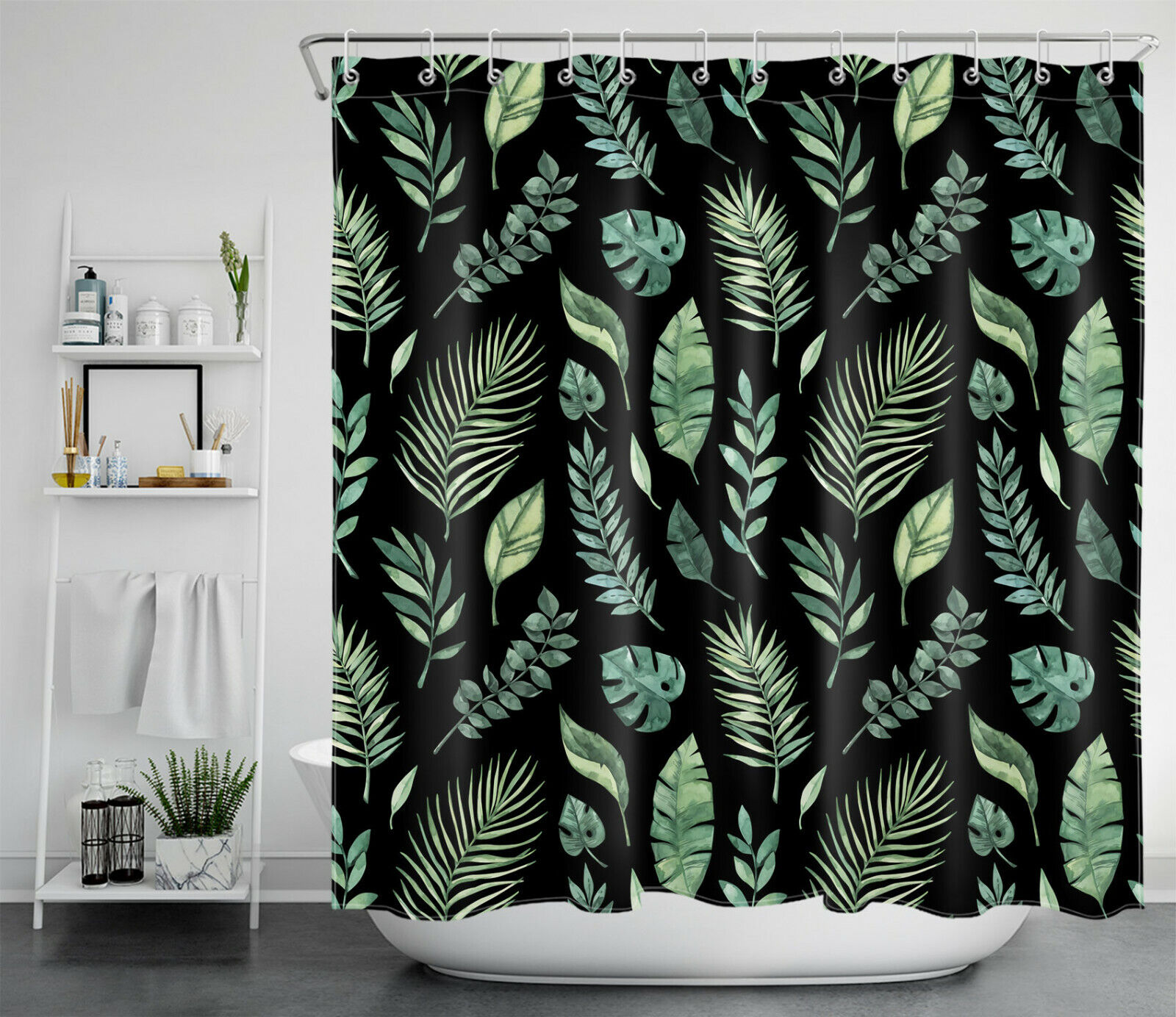 Give Your Bathroom A Refreshing Look With Natural Tropical Plant Leaf Shower Curtain