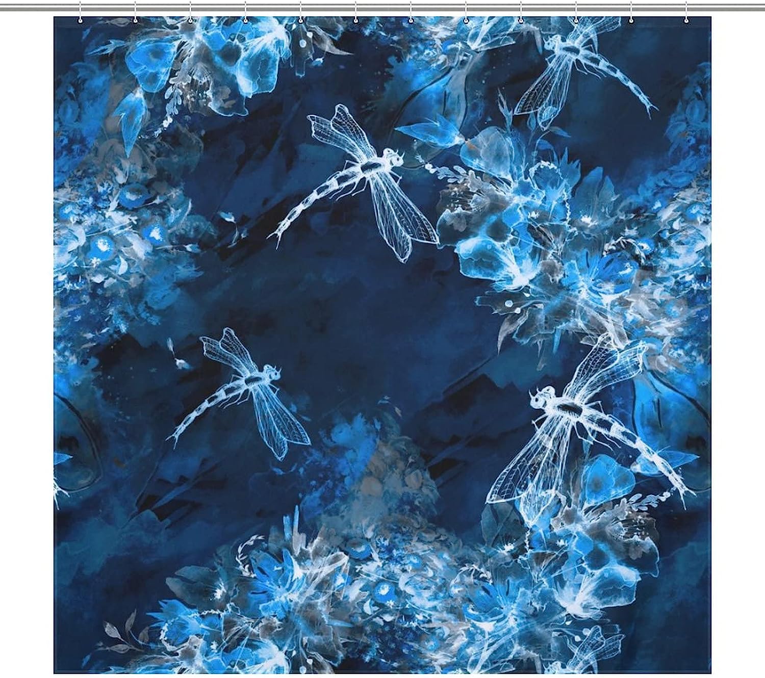 Give Your Bathroom a Fresh Look with Watercolor Dragonfly and Flower Printed Shower Curtain