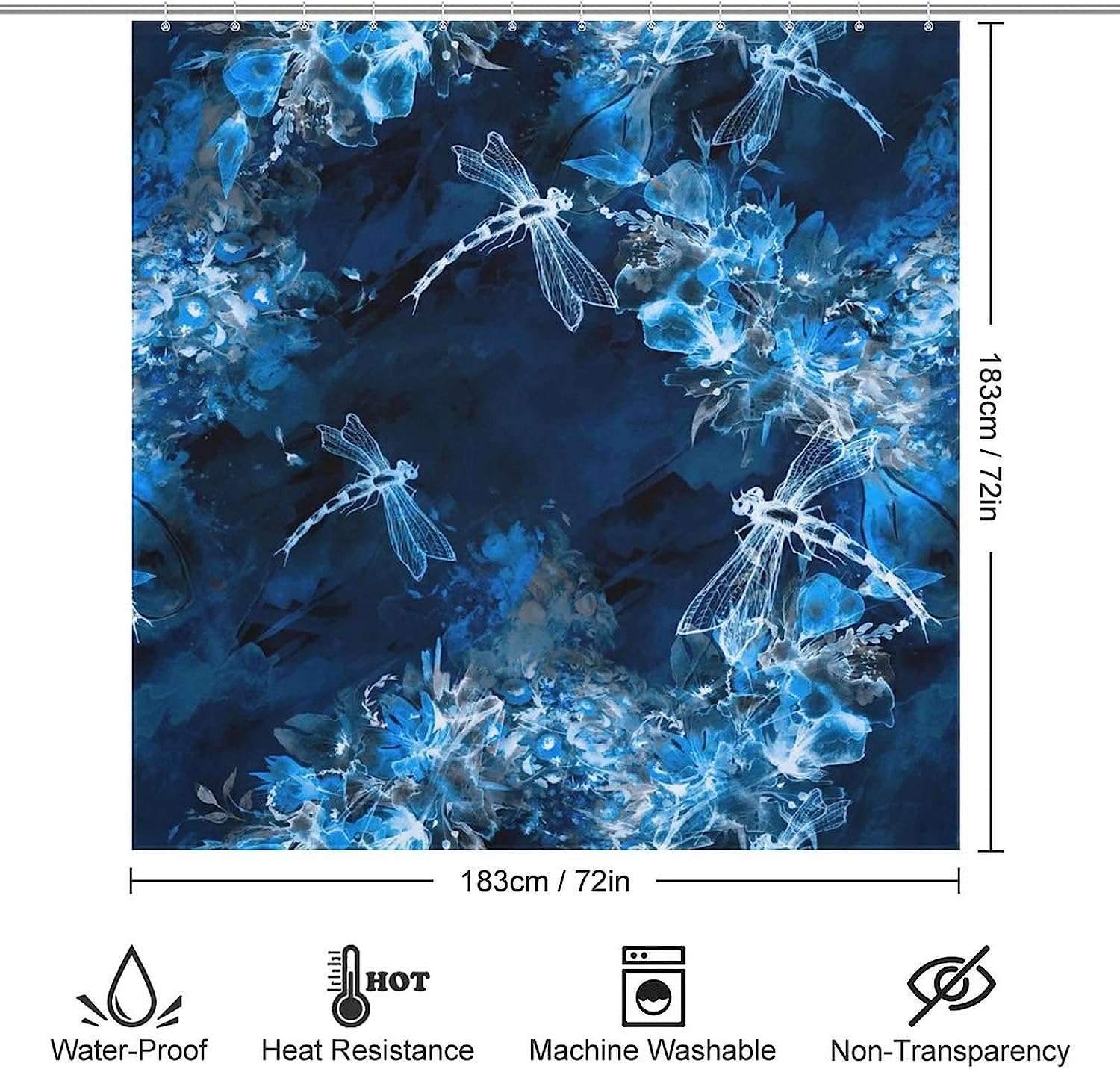 Give Your Bathroom a Fresh Look with Watercolor Dragonfly and Flower Printed Shower Curtain
