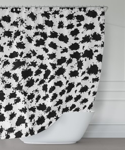 Glam Snow Leopard Polka Dot Print Shower Curtain In Black And White, Add A Touch Of Glamour To Your Bathroom