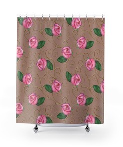 Glamorous Pink Roses with Gold Shower Curtain for a Luxurious and Elegant Bathroom