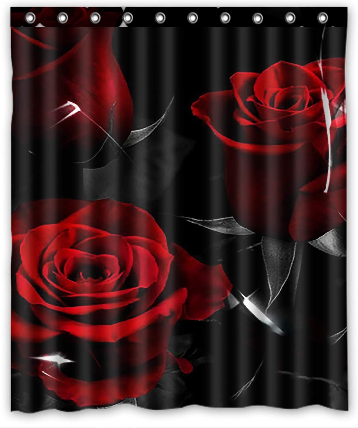 Glamorous Red Rose and Leaves Unique Shower Curtain for Modern Bathroom