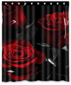 Glamorous Red Rose and Leaves Unique Shower Curtain for Modern Bathroom