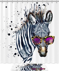 Glasses Zebra Watercolor Shower Curtain for Bathroom Decor 