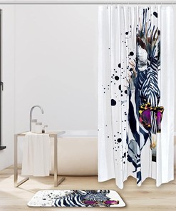 Glasses Zebra Watercolor Shower Curtain for Bathroom Decor