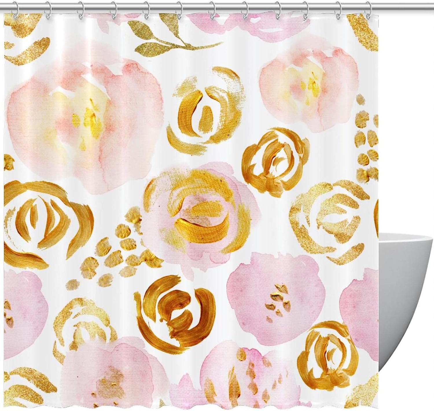 Glitter Garden Roses Shower Curtain With Waterproof Washable Fabric, Bathroom Curtain Decor