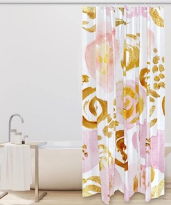 Glitter Garden Roses Shower Curtain With Waterproof Washable Fabric, Bathroom Curtain Decor