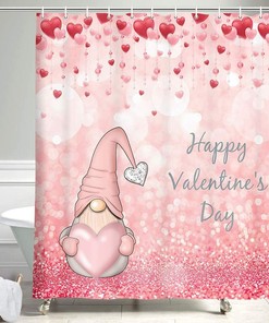 Glittering Gnome in Falling Romantic Red Hearts Shower Curtain, Highly Durable and Waterproof for Your Bathroom Decor