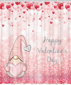 Glittering Gnome in Falling Romantic Red Hearts Shower Curtain, Highly Durable and Waterproof for Your Bathroom Decor