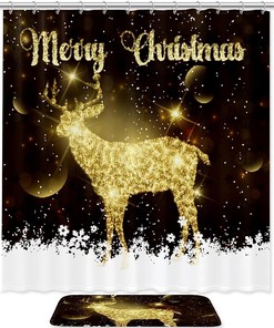Glittery Deer Elk Bathroom Set With Waterproof Fabric Shower Curtain