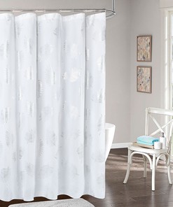 Glittery Tropical Monstera Metallic Printed Shower Curtain For Bathroom