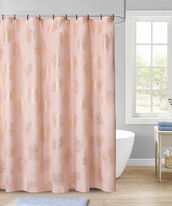 Glittery Tropical Monstera Metallic Printed Shower Curtain For Bathroom
