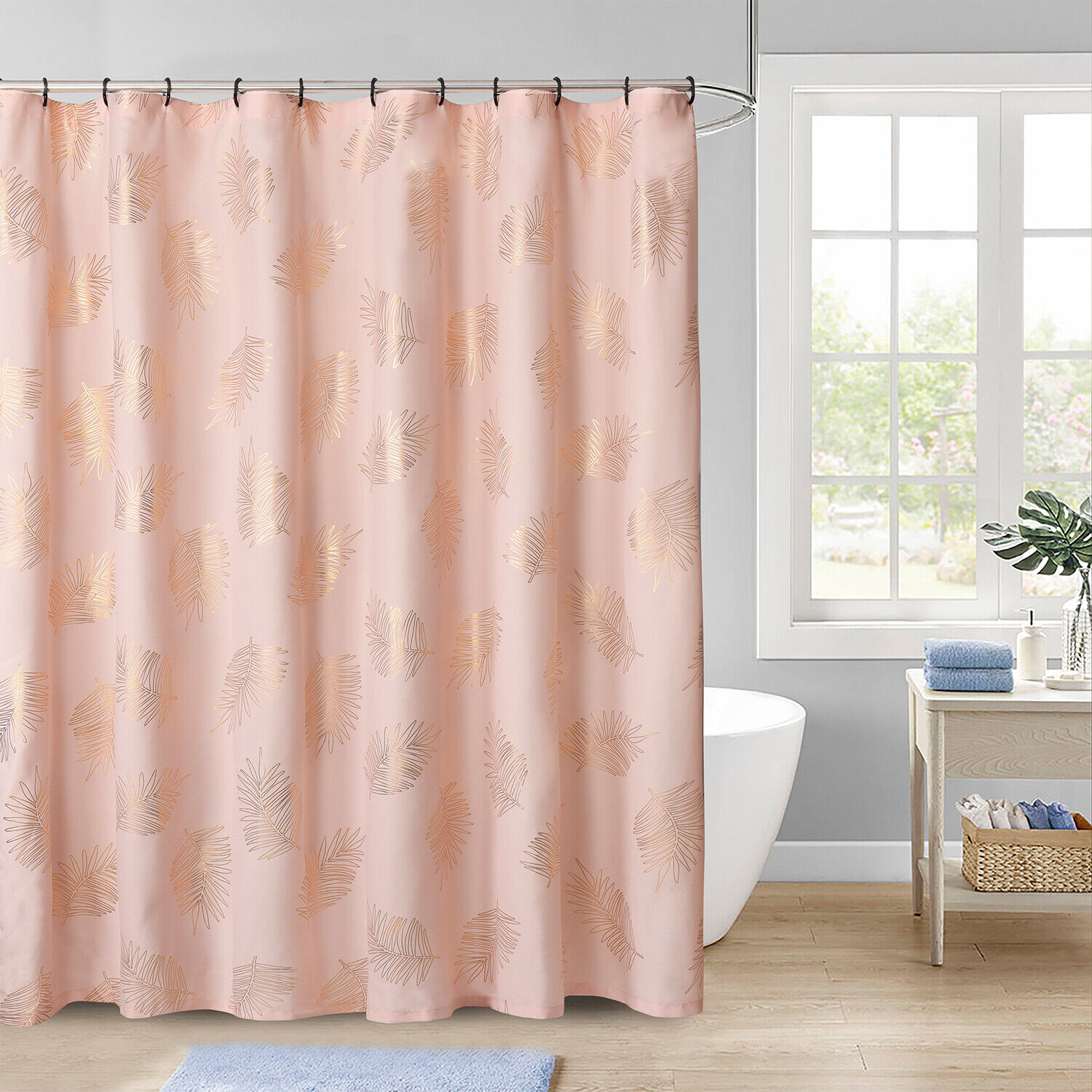 Glittery Tropical Monstera Metallic Printed Shower Curtain For Bathroom