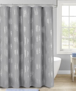 Glittery Tropical Monstera Metallic Printed Shower Curtain For Bathroom