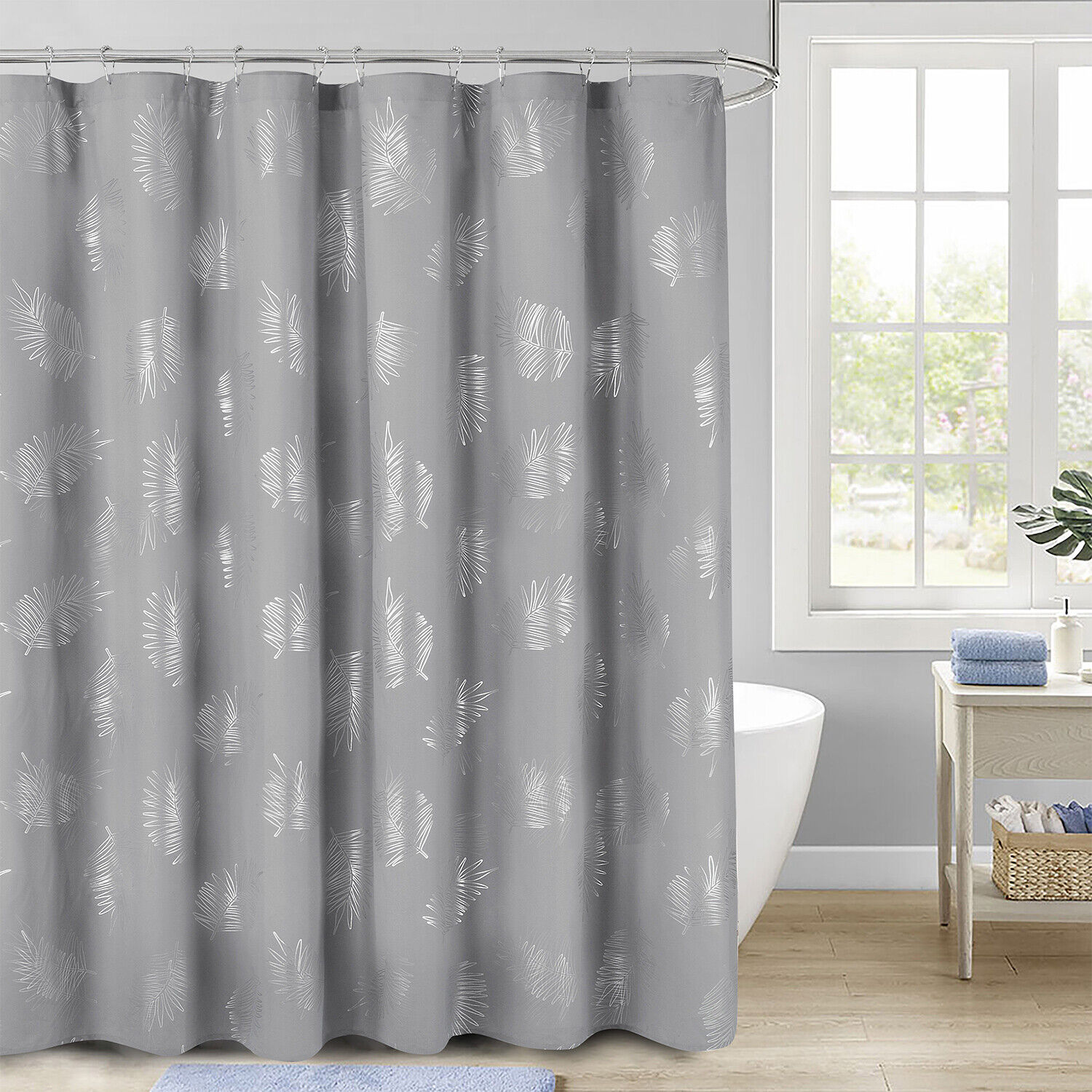 Glittery Tropical Monstera Metallic Printed Shower Curtain For Bathroom