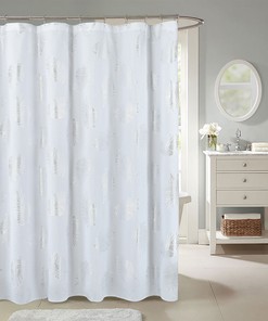 Glittery Tropical Monstera Metallic Printed Shower Curtain For Bathroom