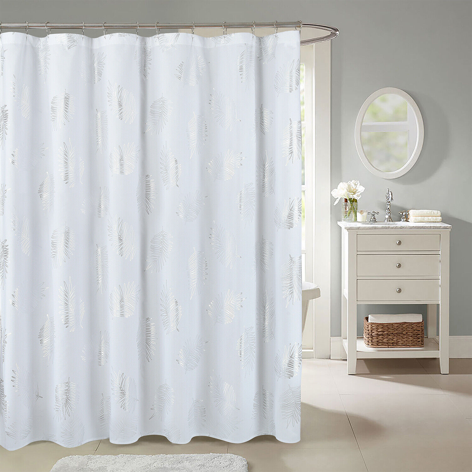 Glittery Tropical Monstera Metallic Printed Shower Curtain For Bathroom
