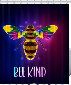 Glowing Honeybee Shower Curtain with Colorful Puzzle, 72x72 - Kids Bathroom Shower Curtain