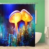 Glowing Mushroom Fantasy Macro Shower Curtain With Mystery Dark Forest