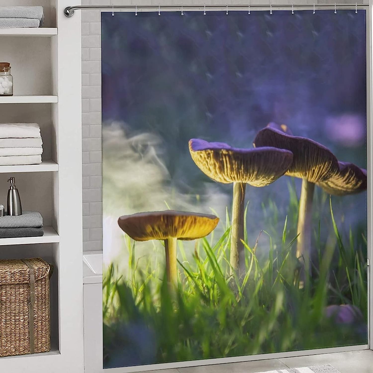 Glowing Mushrooms Shower Curtain Fabric Bath Curtain Decoration