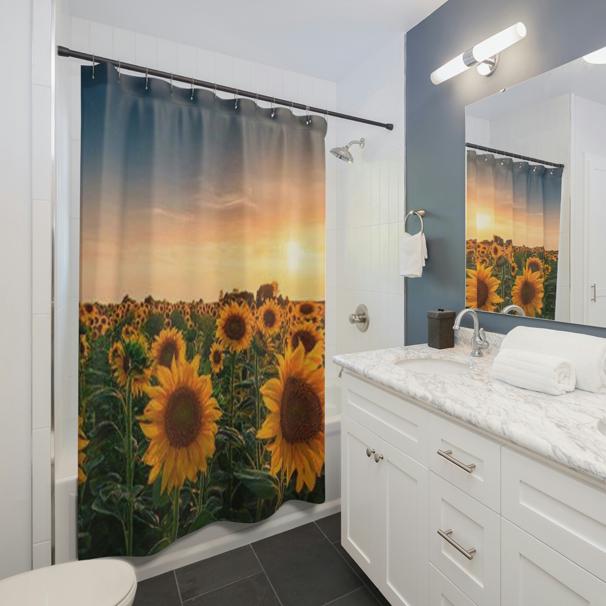 Glowing Sunflower Sunset Shower Curtain for Beautiful Bathroom Decor
