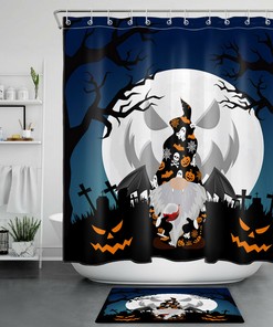Gnome And Dead Tree Moon Halloween Shower Curtain - Rustic Halloween Theme