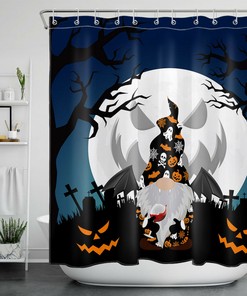 Gnome And Dead Tree Moon Halloween Shower Curtain - Rustic Halloween Theme