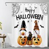 Gnome Black Cat Bat and Pumpkin Lantern Halloween Shower Curtain with Horror Elements 