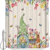 Gnome Bunny Eggs Spring Floral Shower Curtain - LB Rustic Burlap Easter Bathtub Curtainses