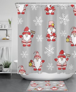 Gnome, Cardinal, and Snowman Winter Shower Curtain Set