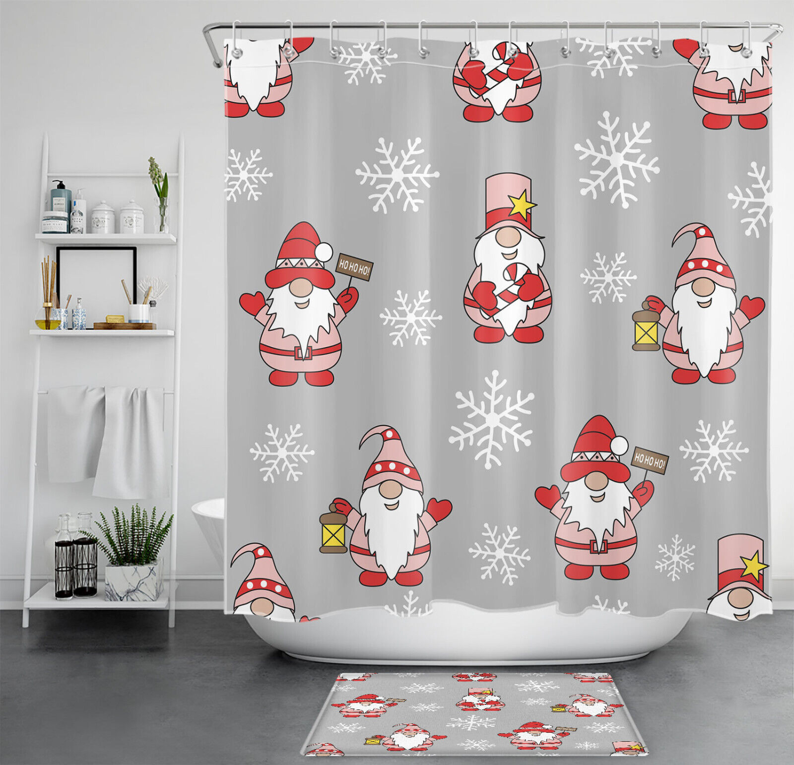 Gnome, Cardinal, and Snowman Winter Shower Curtain Set