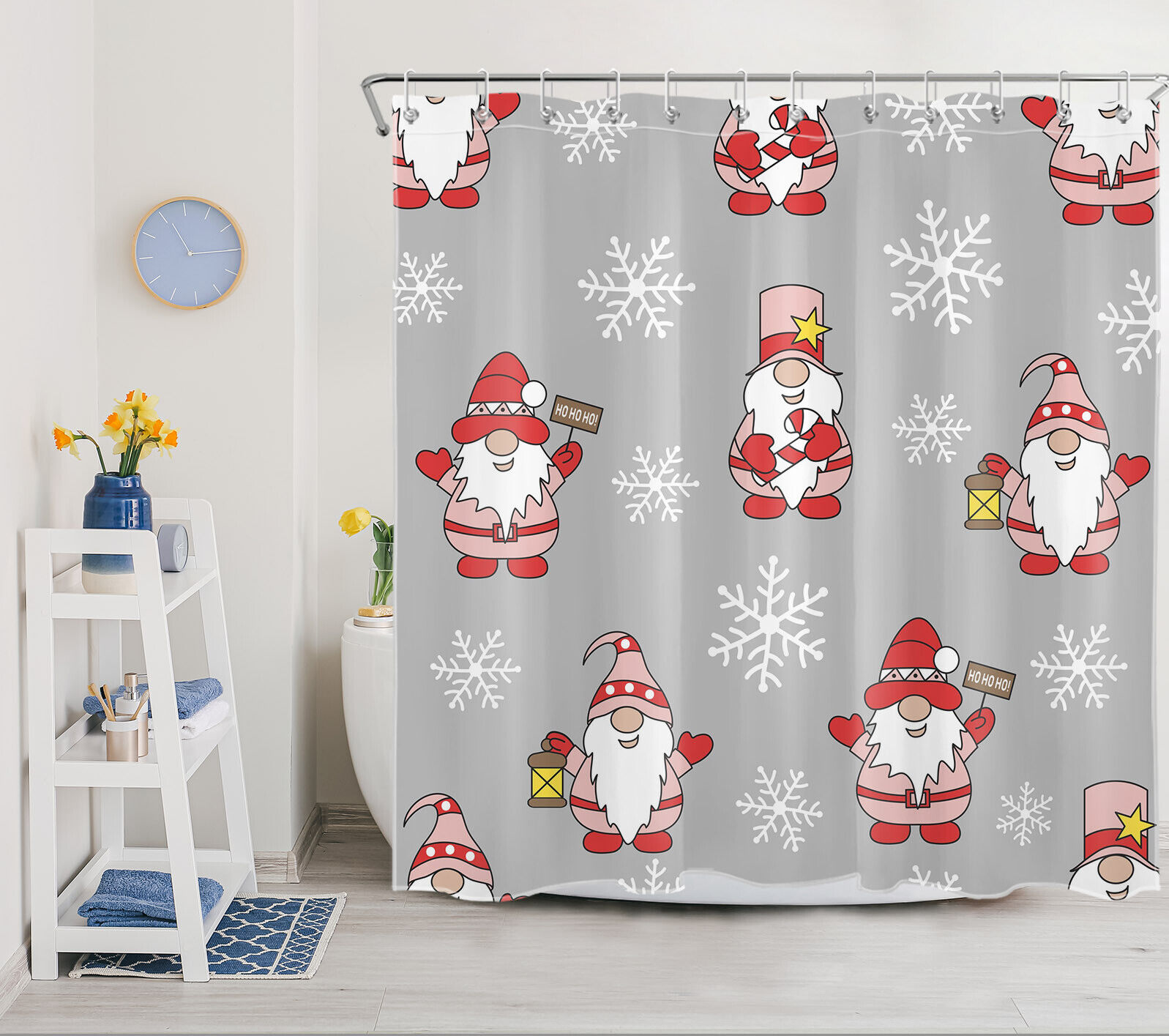 Gnome, Cardinal, and Snowman Winter Shower Curtain Set