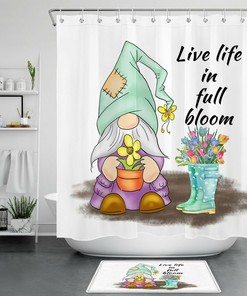 Gnome Elf Spring Garden Flowers Shower Curtain for Bathroom 