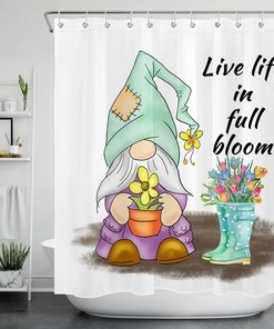 Gnome Elf Spring Garden Flowers Shower Curtain for Bathroom