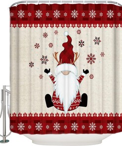 Gnome Farmhouse Shower Curtain | Cute Merry Christmas Snowflake Bathroom Decor