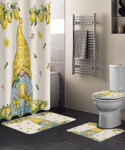 Gnome Lemons Linen Texture Summer Shower Curtain for Kids Bathroom