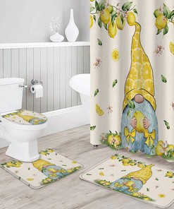 Gnome Lemons Linen Texture Summer Shower Curtain for Kids Bathroom