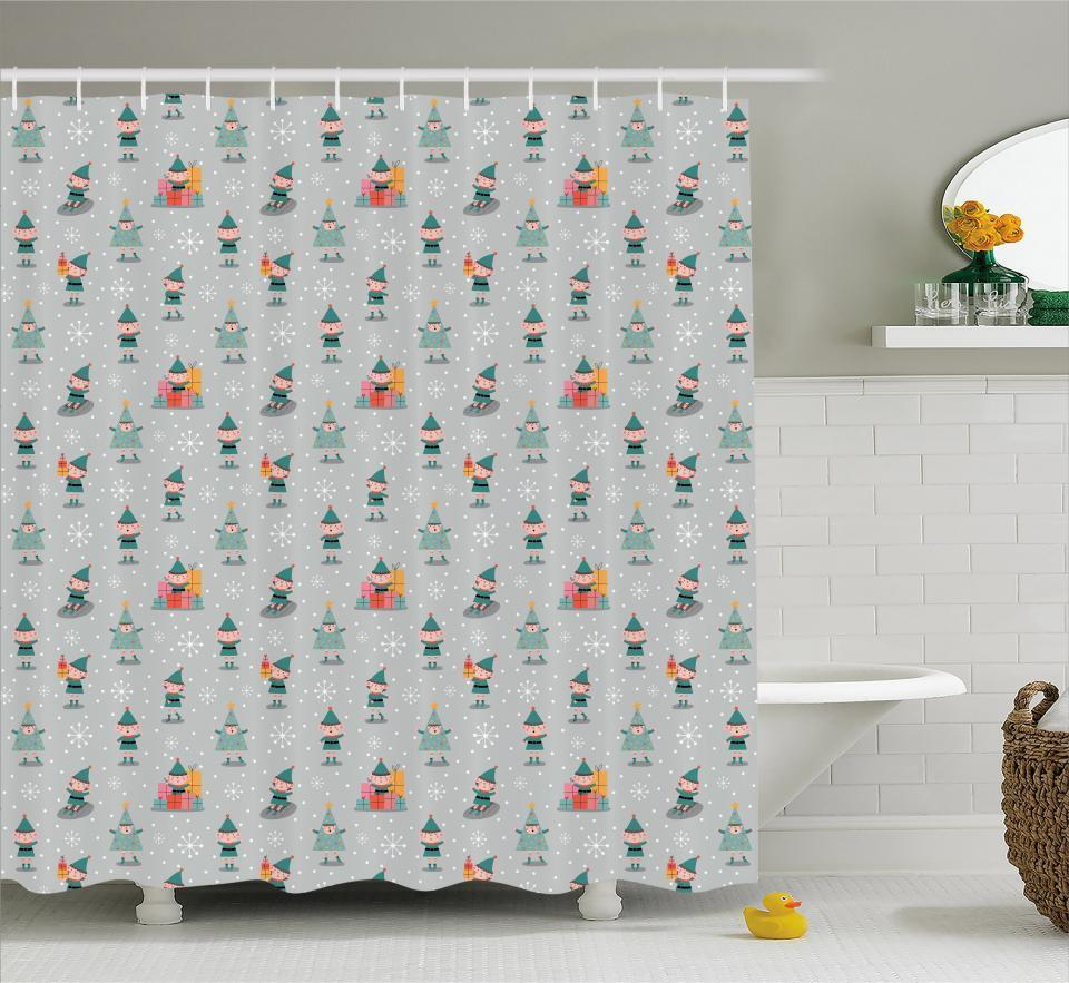 Gnome Pattern Shower Curtain Fabric With Modern Design, Bathroom Decor